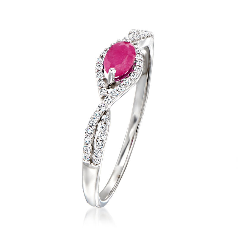 .20 Carat Ruby Twisted Ring with .13 ct. t.w. Diamonds in 14kt White Gold. Size 6 image number 2