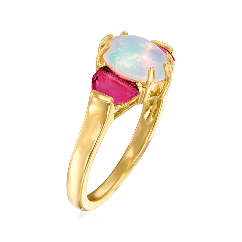 Opal and .80 ct. t.w. Pink Topaz Ring in 14kt Yellow Gold image number 2