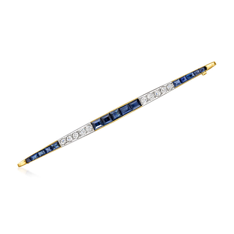 C. 1950 Vintage 4.75 ct. t.w. Sapphire and 1.15 ct. t.w. Diamond Bar Pin in 18kt Yellow Gold  image number 0