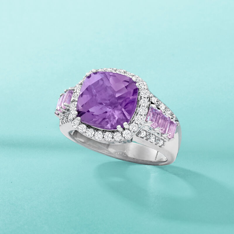 3.60 ct. t.w. Amethyst and .30 ct. t.w. White Topaz Ring with Diamonds in Sterling Silver image number 3