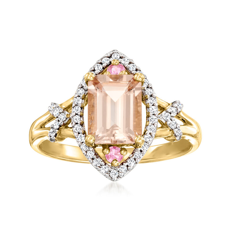 1.40 Carat Morganite and .16 ct. t.w. Diamond Ring with Pink Sapphire Accents in 14kt Yellow Gold. Size 9 image number 0