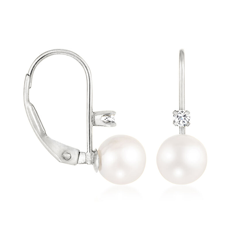 6-6.5mm Cultured Akoya Pearl Earrings with Diamonds in 14kt White Gold  image number 1