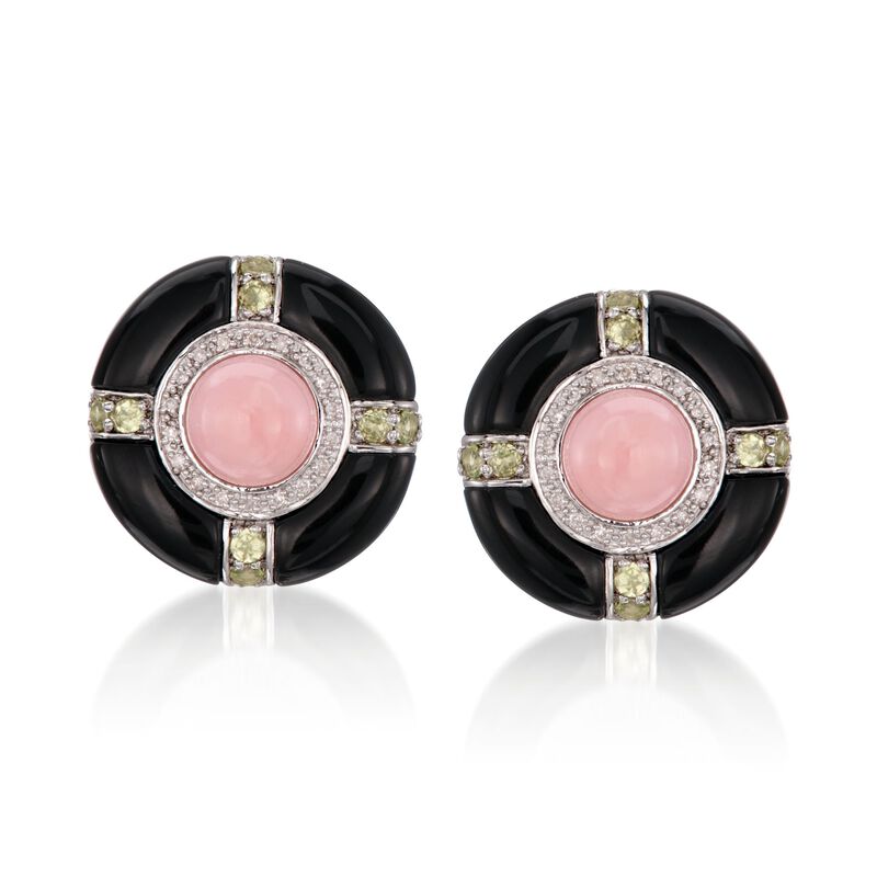 Multi-Stone and Black Agate Earrings in Sterling Silver image number 0