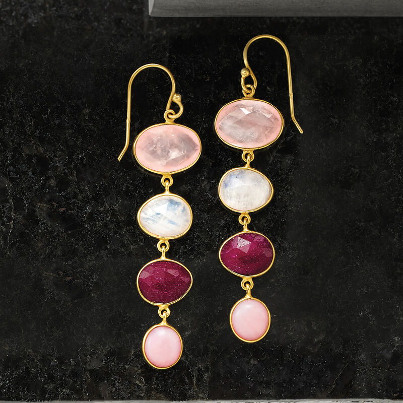 Multi-Gemstone Drop Earrings in 18kt Gold Over Sterling image number 2