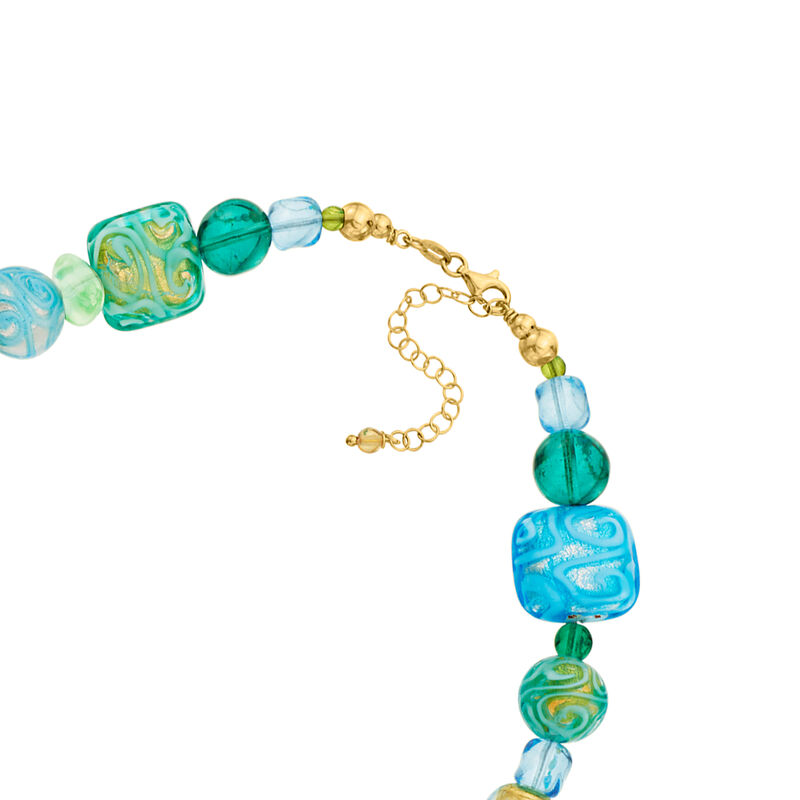 Italian Blue and Green Patterned Murano Glass Bead Necklace with 18kt Gold Over Sterling image number 3