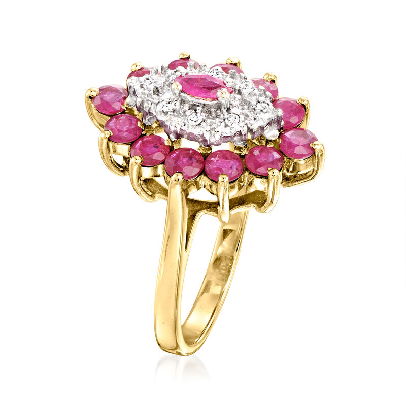 C. 1980 Vintage 1.93 ct. t.w. Ruby Marquise-Shaped Ring with Diamond Accents in 14kt Yellow Gold image number 2