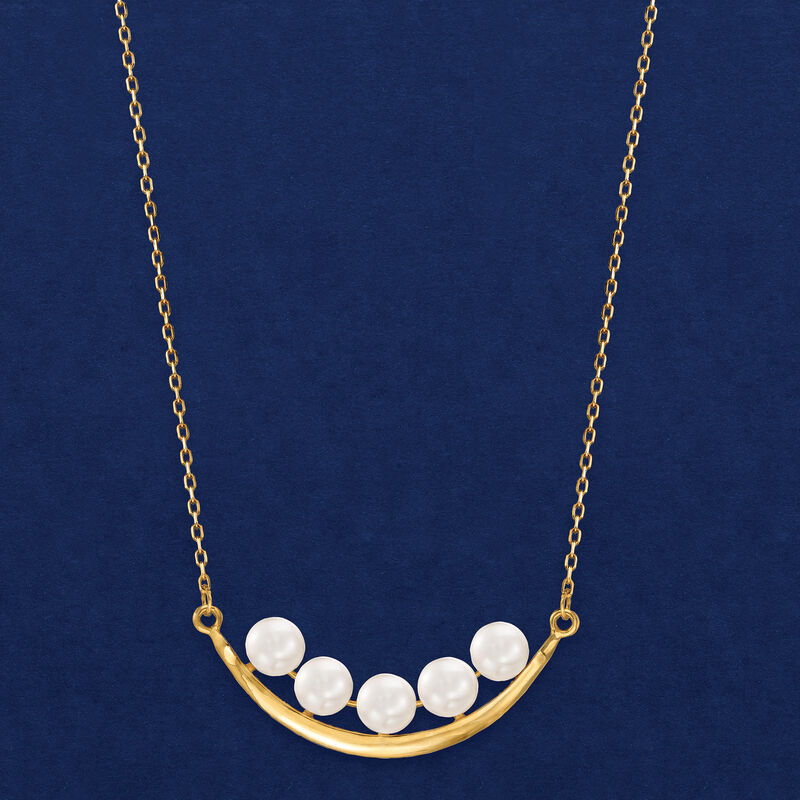 5.5-6mm Cultured Pearl Curved Bar Necklace in 14kt Yellow Gold image number 2