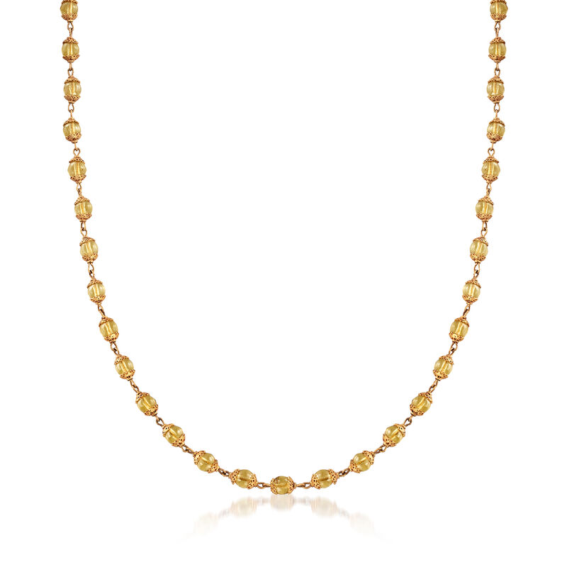 C. 1970 Vintage Yellow Glass Bead Necklace in 14kt Yellow Gold image number 0