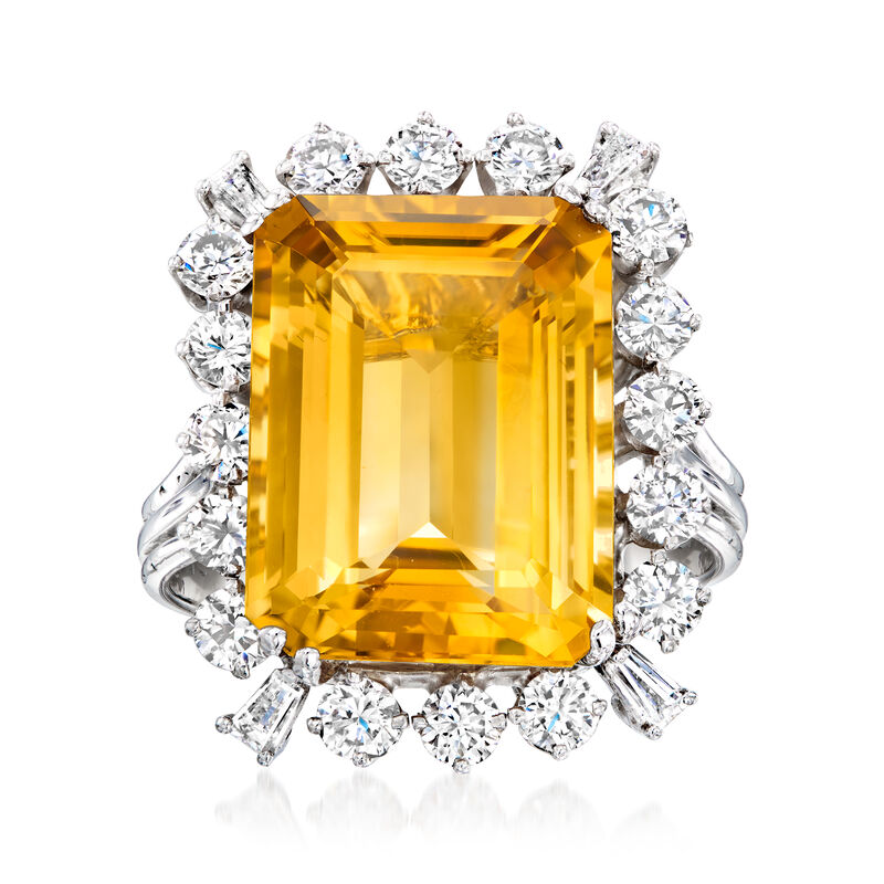 C. 1990 Vintage 10.00 Carat Citrine and 1.76 ct. t.w. Diamond Ring in Palladium and 14kt White Gold. Size 7.5 image number 0