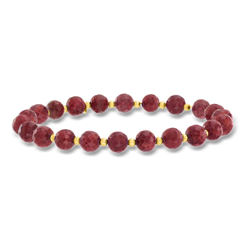 60.00 ct. t.w. Ruby Bead Stretch Bracelet in 10kt Yellow Gold. 7" image number 0