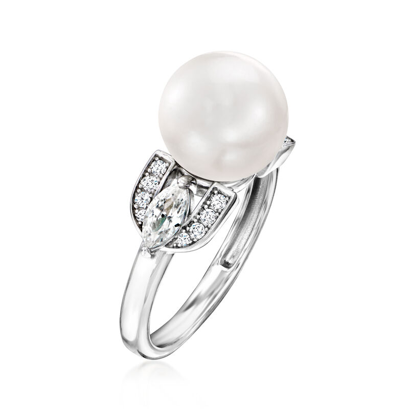10mm Shell Pearl and .60 ct. t.w. CZ Vintage-Style Ring in Sterling Silver image number 2