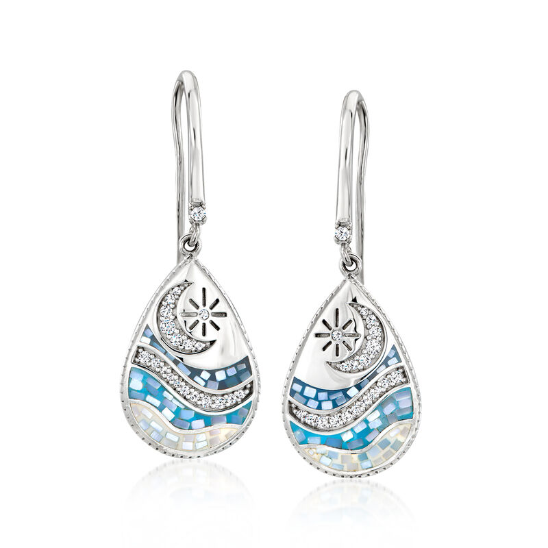 Mother-of-Pearl and .32 ct. t.w. CZ Moon, Star and Wave Drop Earrings in Sterling Silver image number 0