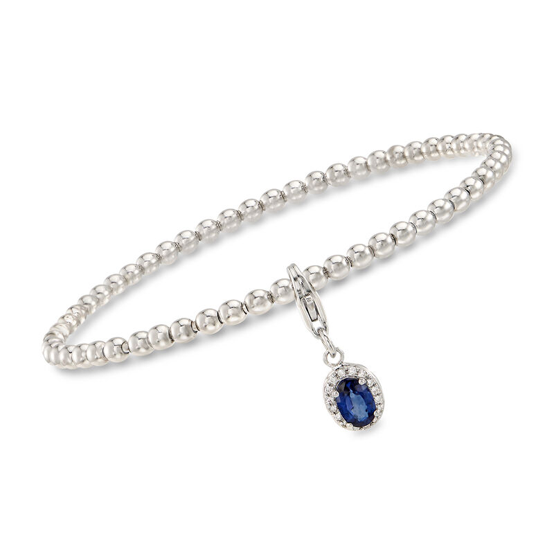 Sterling Silver Bead Stretch Bracelet with .50 Carat Sapphire and Diamond-Accented Charm image number 0