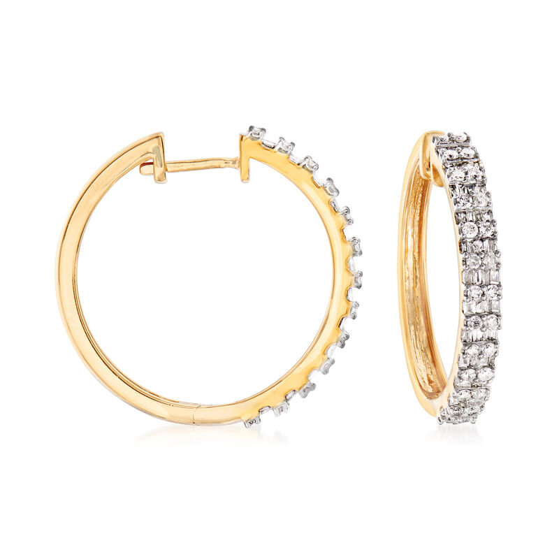 1.00 ct. t.w. Diamond Hoop Earrings in 18kt Gold Over Sterling image number 0