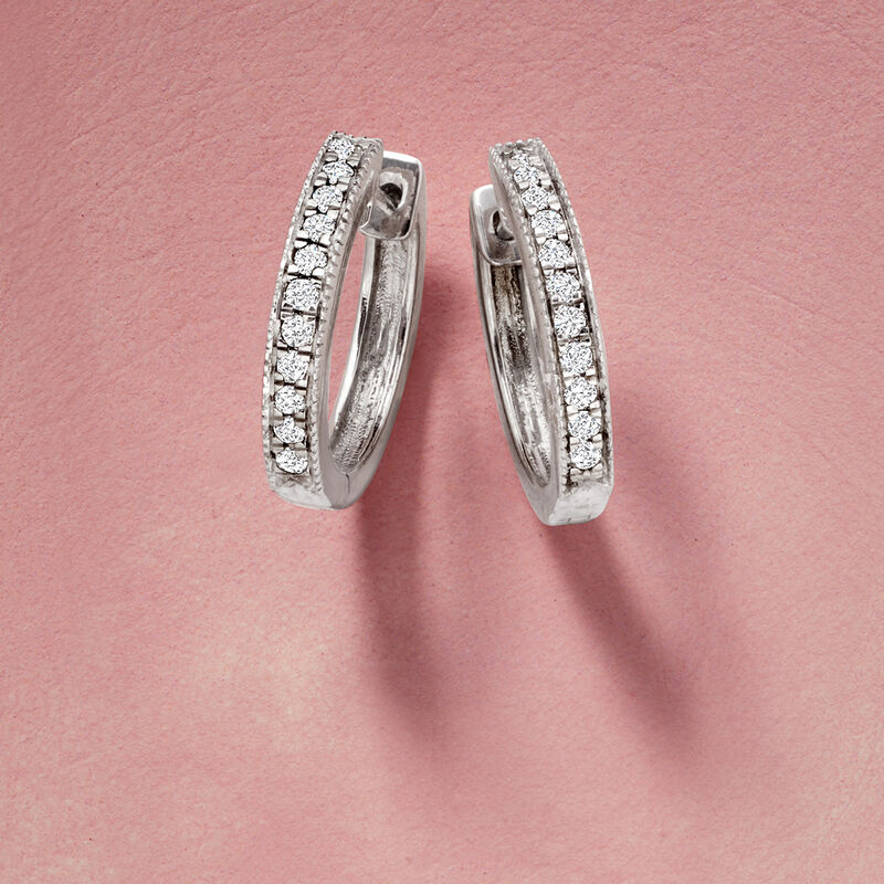 .25 ct. t.w. Diamond Milgrain Hoop Earrings in Sterling Silver. 1/2" image number 4