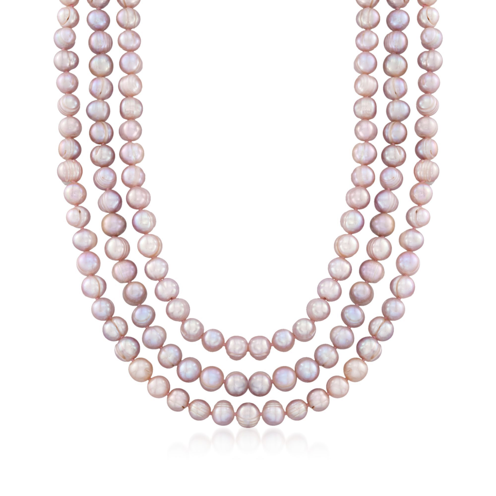 8-9mm Pink Cultured Pearl Endless Necklace with Free Sterling