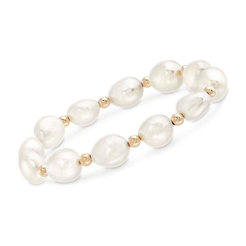 10.5-11.5mm Cultured Baroque Pearl Stretch Bracelet with 14kt Yellow Gold image number 0