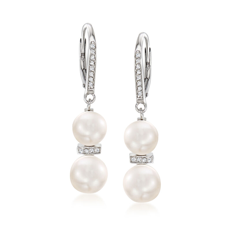 7.5-9mm Cultured Pearl and .15 ct. t.w. Diamond Drop Earrings in Sterling Silver image number 0
