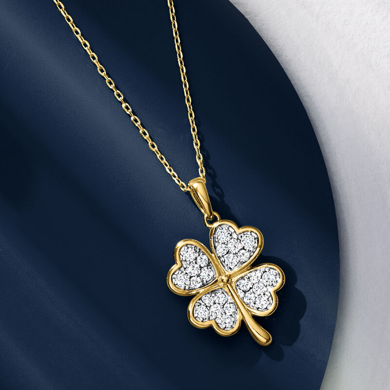 .60 ct. t.w. CZ Four-Leaf Clover Pendant Necklace in 18kt Gold Over Sterling. 18" image number 2