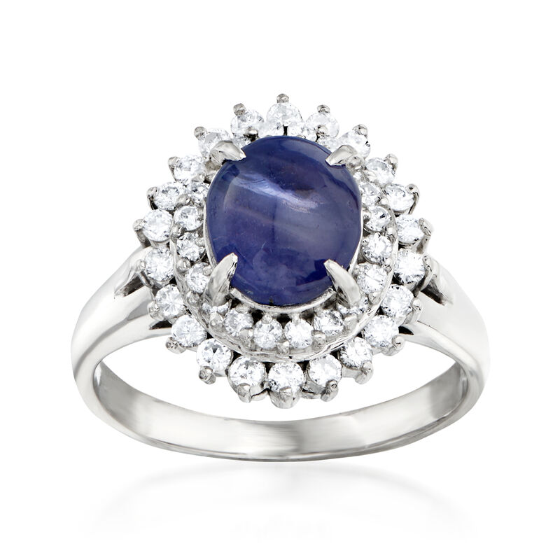 C. 1980 Vintage 2.90 Carat Star Sapphire and .59 ct. t.w. Diamond Ring in Platinum. Size 7 image number 0