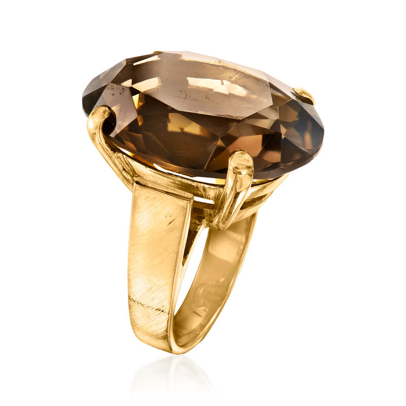 C. 1970 Vintage 26.50 Carat Smoky Quartz Ring in 14kt Yellow Gold. Size 6 image number 2