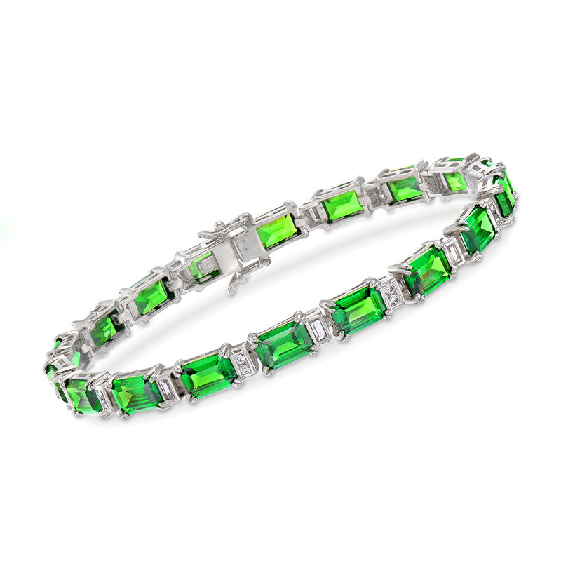 Simulated Emerald and .90 ct. t.w. CZ Bracelet in Sterling Silver image number 0