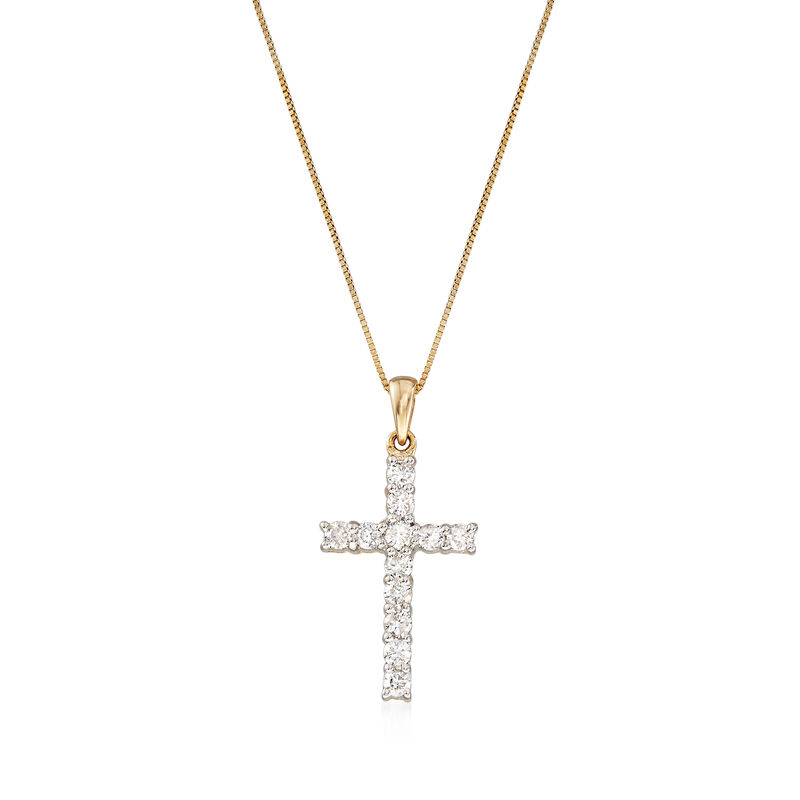 .50 ct. t.w. Diamond Cross Necklace in 14kt Yellow Gold. 18&quot; image number 1