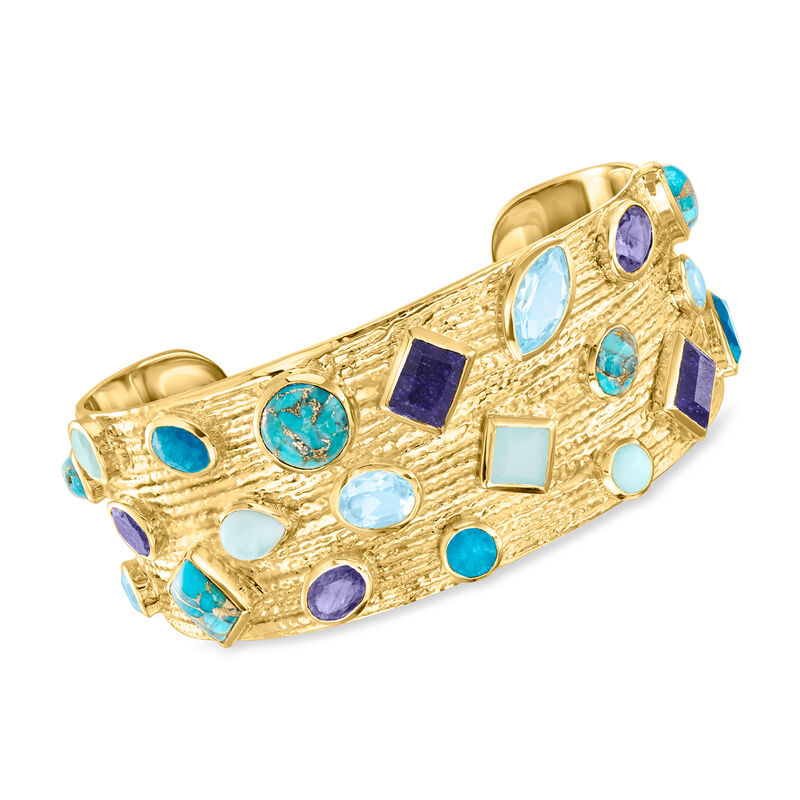 14.00 ct. t.w. Multi-Gemstone Cuff Bracelet in 18kt Gold Over Sterling image number 0