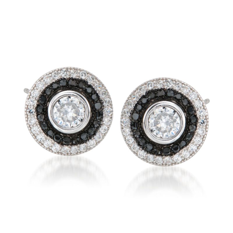 1.60 ct. t.w. Black and White CZ Jewelry Set: Stud Earrings and Earring Jackets in Sterling Silver image number 0