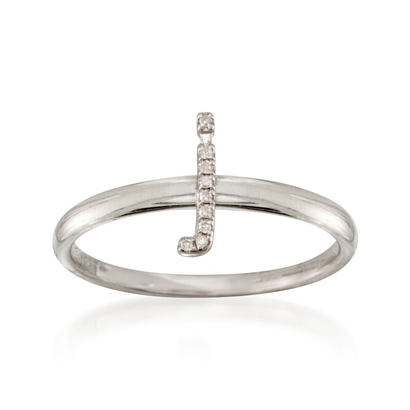 Diamond Accent Mini Initial "J" Ring in Sterling Silver image number 0