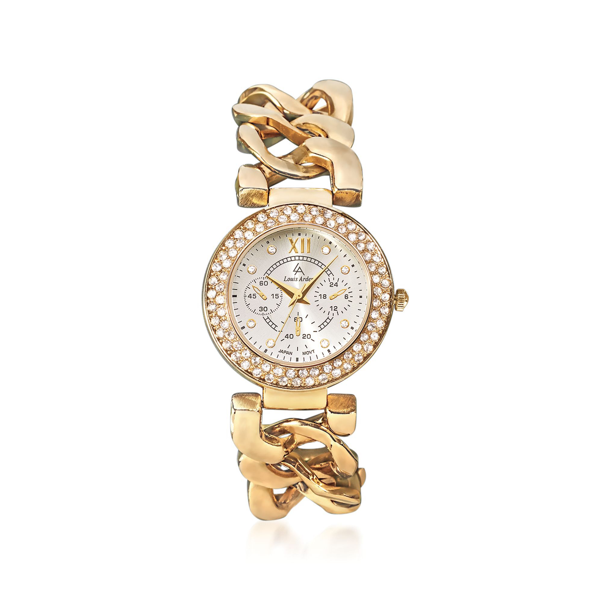 Louis Arden Women s 34mm Gold Plate Watch with Swarovski Crystals