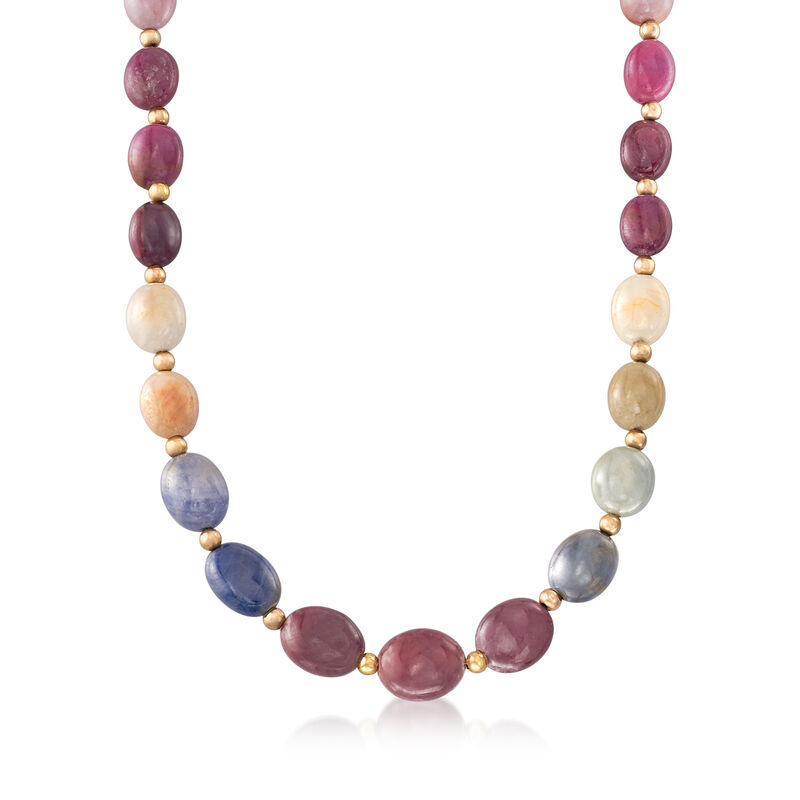 270.00 ct. t.w. Multicolored Sapphire Bead Necklace in 14kt Yellow Gold image number 0