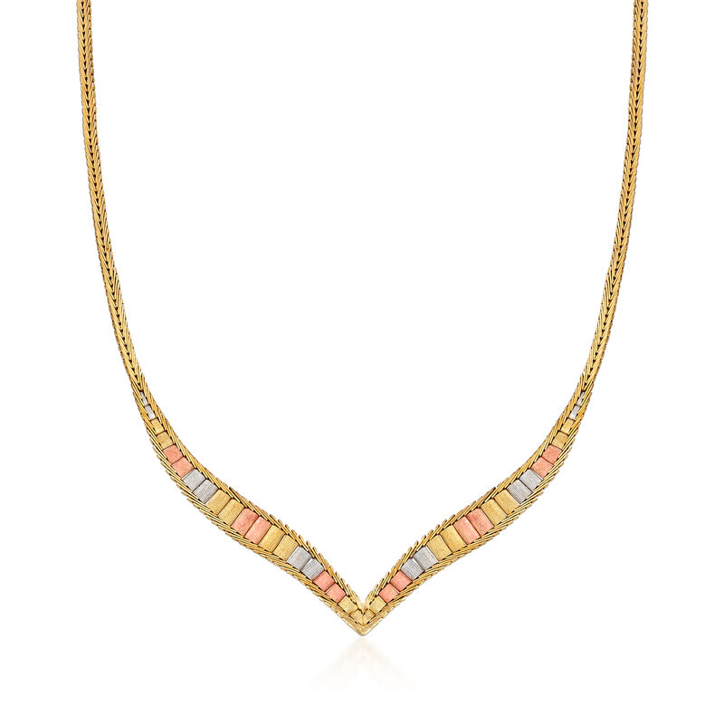 C. 1980 Vintage 14kt Tri-Colored Gold Chevron Necklace image number 0
