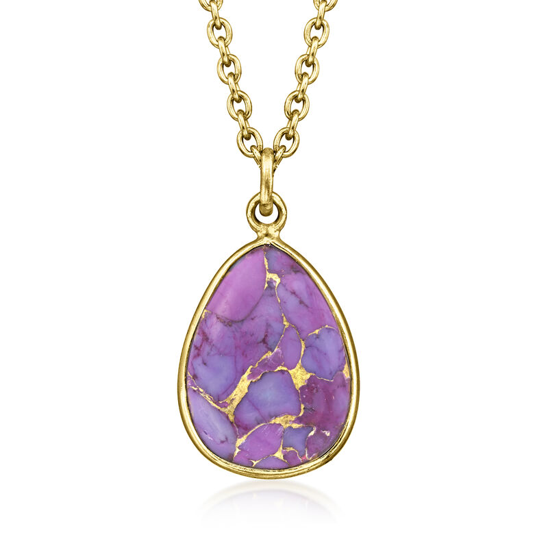 Purple Turquoise Jewelry Set: Pendant Necklace and Drop Earrings in 18kt Gold Over Sterling. 18&quot; image number 5