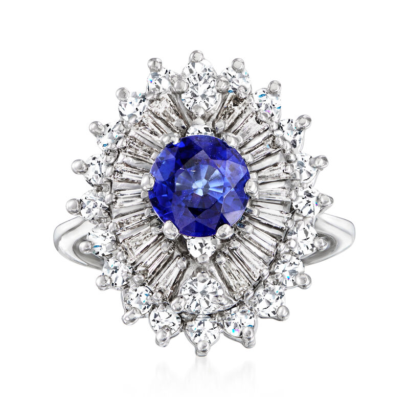 C. 1970 Vintage 1.23 Carat Sapphire and 1.20 ct. t.w. Diamond Dinner Ring in 14kt White Gold. Size 5.25 image number 0