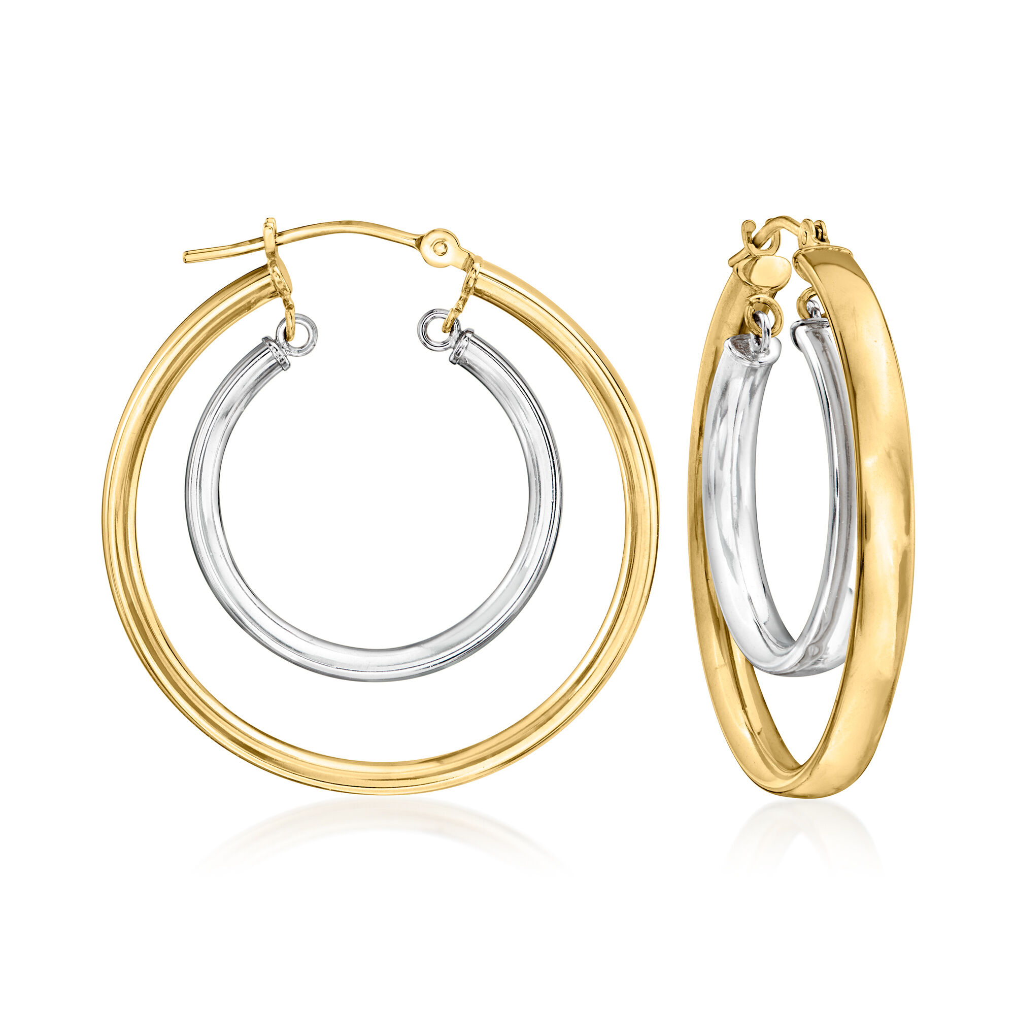 C. 2000 Vintage 14kt Two Tone Gold Double Hoop Earrings