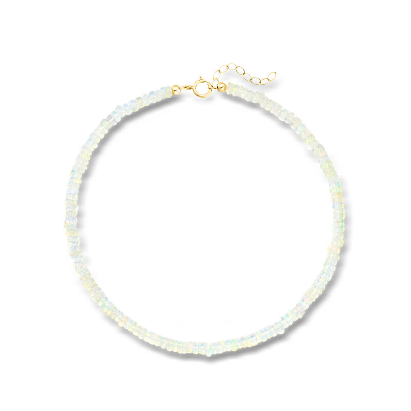 3.5-4mm Opal Bead Anklet in 14kt Yellow Gold. 9" image number 0