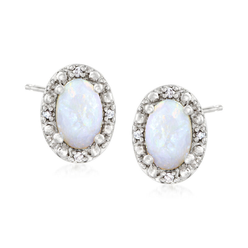 Opal Stud Earrings with Diamonds in Sterling Silver image number 0