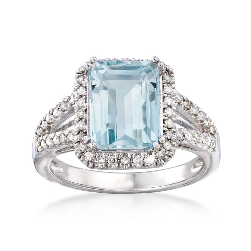 2.95 Carat Aquamarine and .25 ct. t.w. Diamond Ring in Sterling Silver. Size 5 image number 0
