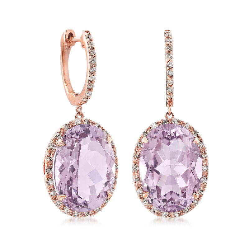 12.00 ct. t.w. Amethyst and .33 ct. t.w. Diamond Drop Earrings in 14kt Rose Gold image number 2