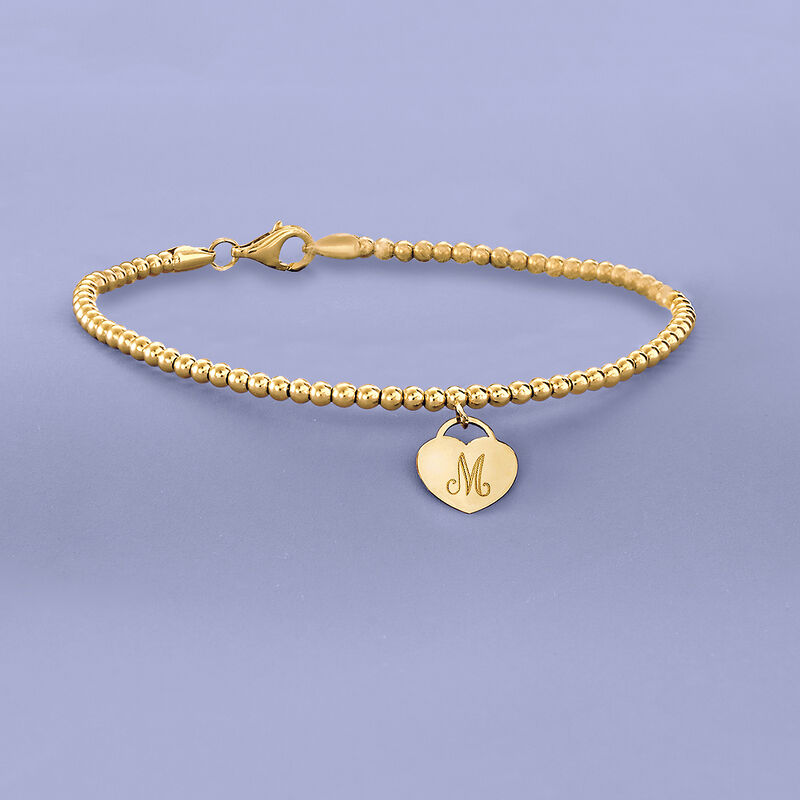 14kt Yellow Gold Personalized Heart Charm Bead Bracelet image number 2
