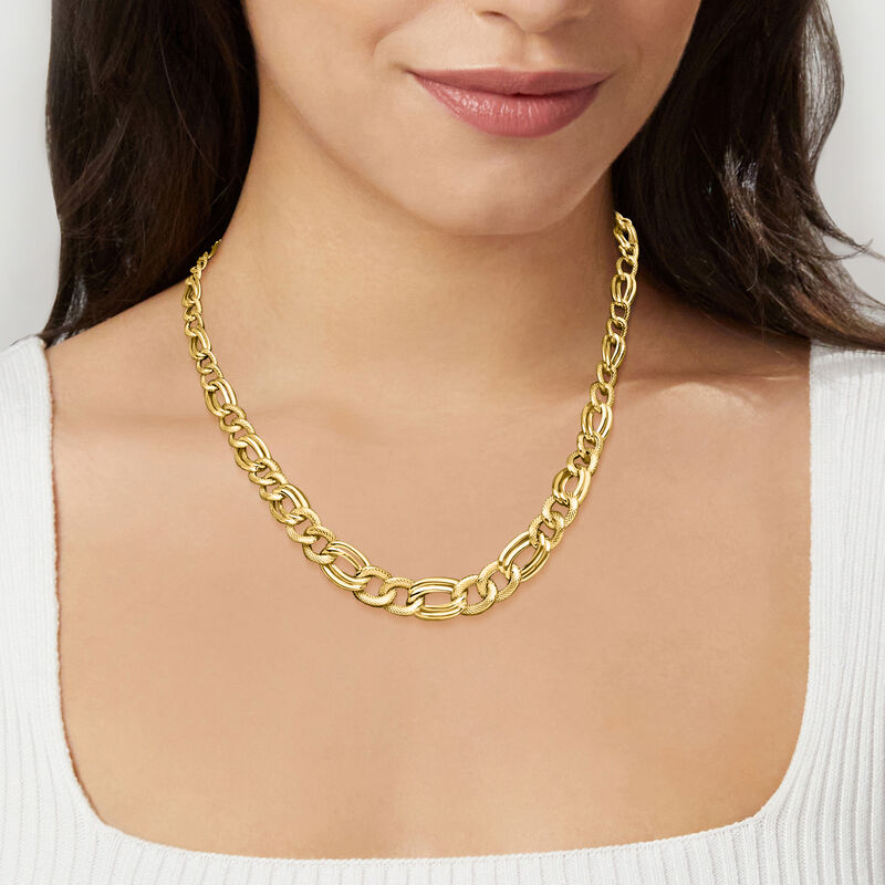 8-12mm 10kt Yellow Gold Graduated Figaro-Link Necklace image number 1
