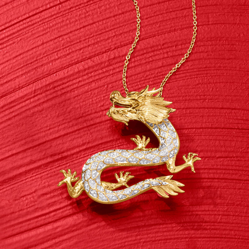.25 ct. t.w. Diamond Dragon Pendant Necklace in 18kt Gold Over Sterling. 18" image number 2