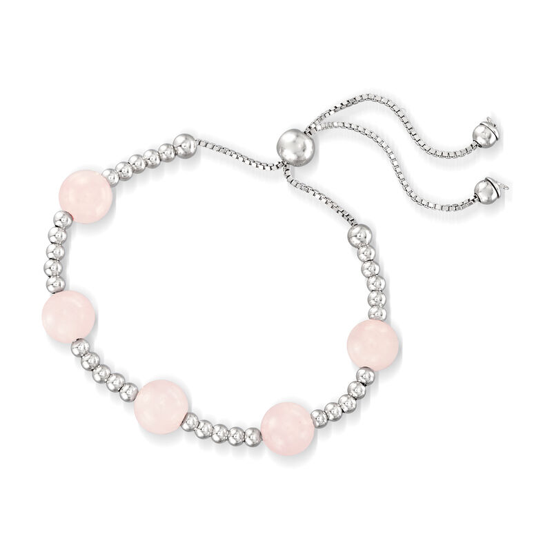 18.00 ct. t.w. Rose Quartz Bead Bolo Bracelet in Sterling Silver image number 2