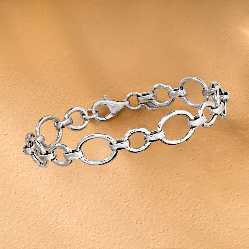 Italian Sterling Silver Cable and Oval-Link Bracelet image number 2