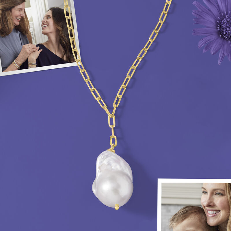 13-18mm Cultured Baroque Pearl Paper Clip Link Necklace in 18kt Gold Over Sterling image number 2