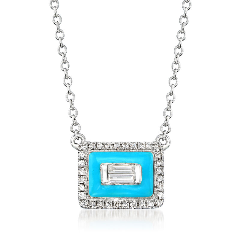 .15 ct. t.w. Diamond Rectangle Necklace with Turquoise Enamel in 18kt White Gold image number 0