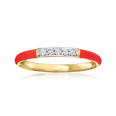 Red Enamel Ring with Diamonds in 18kt Gold Over Sterling