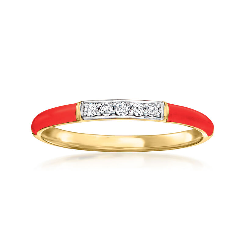 Red Enamel Ring with Diamonds in 18kt Gold Over Sterling image number 0