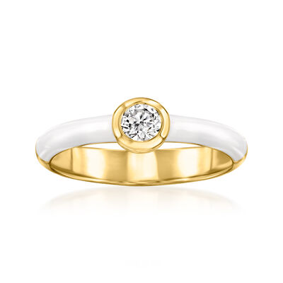 .25 Carat Bezel-Set Lab-Grown Diamond Ring with White Enamel in 18kt Gold Over Sterling